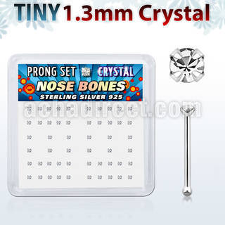 nbp6cx box of silver nose bones w 1 25mm clear prong crystal