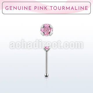 nbpge3 925 silver nose bone w a pink tourmaline stone