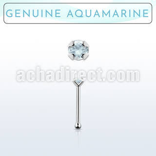 nbpge8 925 silver nose bone w a aquamarine stone