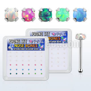 nbpo15 box w silver nose bones w prong set round synthetic opal