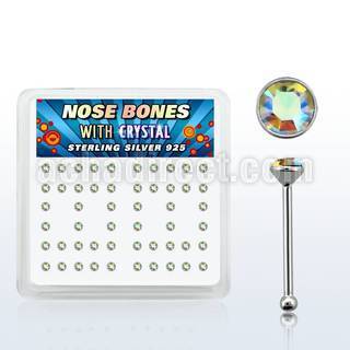 nbrdbxab box of silver nose bones with clear ab crystal tops