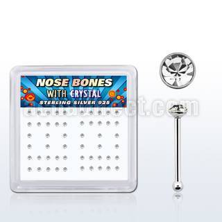 nbrdbxc box of silver nose bones with clear crystal tops