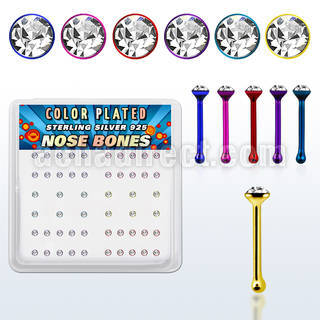 nbrdpbxc box of color plated silver nose bones w clear crystals
