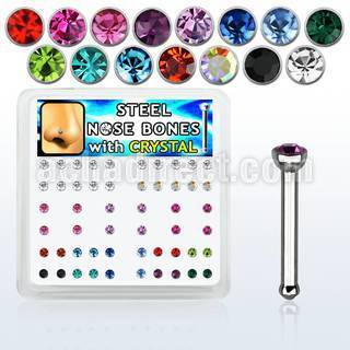 nbs20xm box of 316l steel nose bones with 2mm round crystal