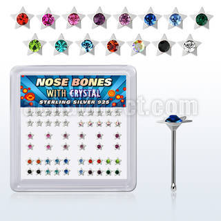 nbsarbxm box of silver nose bones with star w assorted crystal