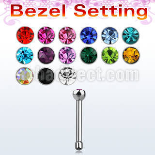 nbsb18 316l steel nose bone w 2mm round top w bezel set crystal