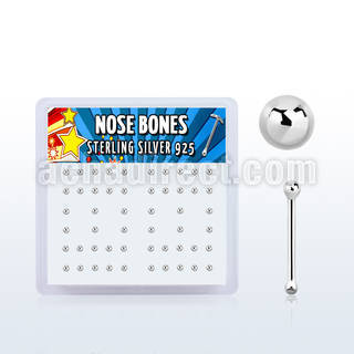nbsvbx box of silver nose bones with silver ball shaped top