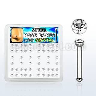 nbsxc box of 316l steel nose bones w 2mm round clear crystal