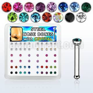nbsxm box of 316l steel nose bones with 2mm round crystal