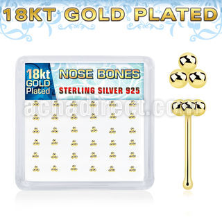 nbtsv36g 18k plated silver nose bones triple balls top 36pcs