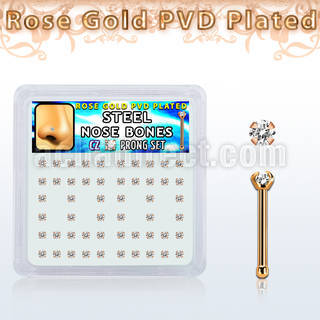 nbttz2xc caja unidades piercing nariz hueso acero chapado pvd oro rosa cz redonda color claro