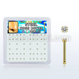 nbtz15xc box w gold plated steel nose bones w 1.5mm clear czs
