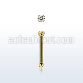 nbtzr15 gold steel nose bone, 20g w prong set 1.5mm round cz