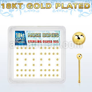 nbx18b2 box of gold plated silver nose bones with 2mm ball top