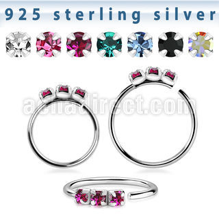 nham 925 silver seamless nose ring 1.5mm prong set color crystals