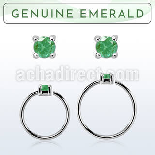 nhge10 aro continuo nariz plata 925 con genuina 2mm esmeralda engastada distribuidor mayorista