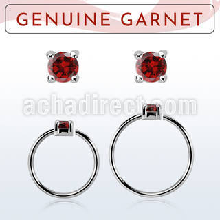 nhge2 silver nose ring w a 2mm garnet in casting prong set