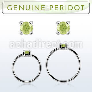 nhge4 silver nose ring w a 2mm peridot in casting prong set