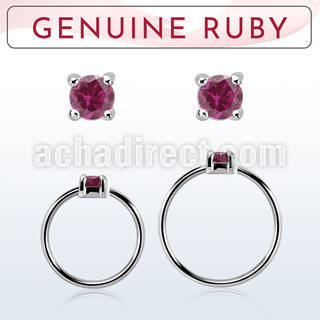 nhge5 silver nose ring w a 2mm ruby in casting prong set