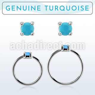 nhge7 aro continuo nariz plata 925 con genuina 2mm turquesa engastada distribuidor