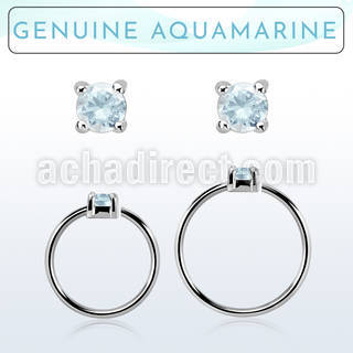 nhge8 silver nose ring w a 2mm aquamarine in casting prong set