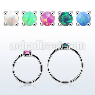 nho2 silver nose ring w 2mm synthetic opal casting prong set