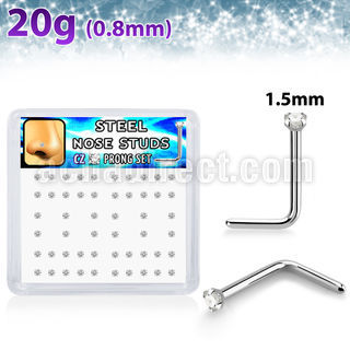 nlzr15xc 316l steel nose studs prong set round clear cz