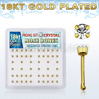 npbgc gold plated silver nose bones with 1 8mm prong crystals