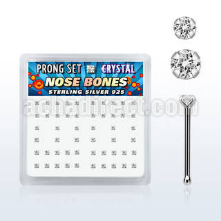 npbmc box of silver nose bones with 1 5mm 2mm prong crystals