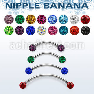 npbnfr4 surgical steel nipple banana 4mm multi crystal ferido balls resin cover