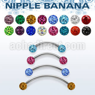 npbnfr5 surgical steel nipple banana 5mm multi crystal ferido balls resin cover