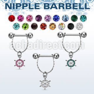 npdl12 steel nipple barbell w chain dangling ship wheel