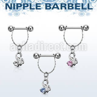 npdl24 steel nipple barbell w chain a little swan dangling