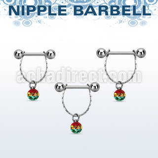 npdl31 steel nipple barbell w chain multi crystal rasta ball 