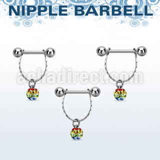 npdl32 steel nipple barbell w chain multi crystal lgbt ball 