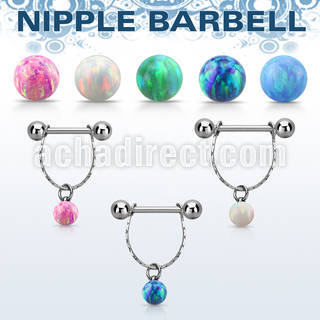 npdl33 steel nipple barbell w chain synthetic opal ball 