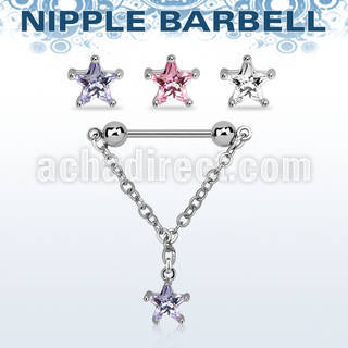 npdl35 steel nipple barbell dangling prong set star shaped cz 
