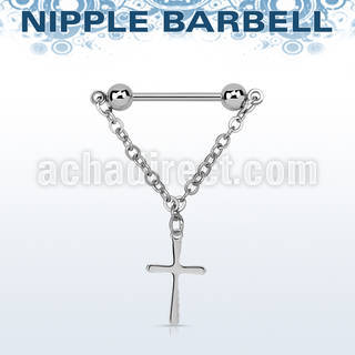 npdl42 steel nipple barbell w a dangling small steel cross