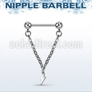 npdl43 316l steel nipple barbell w chain lightning symbol