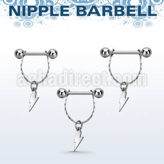 npdl44 316l steel nipple barbell w small chain lightning symbol