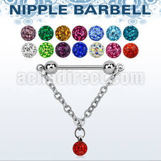 npdl4 steel nipple barbell w a 6mm multi crystal ball with
