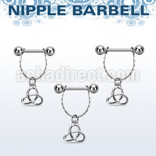 npdl9 steel nipple barbell w chain celtic trinity knot 