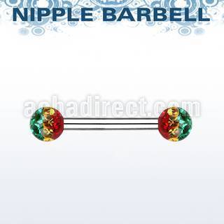 npfr5r 316l steel nipple barbell with ferido rasta balls