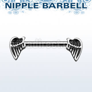 npsh16 barbell pezon acero quirurgico alas plateadas rodio detalles negro al por mayor