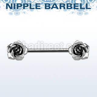 npsh1 316l steel nipple barbell w two small roses