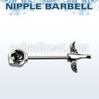 npsh2 316l steel nipple barbell with rose two small leafs
