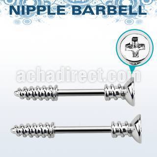 npsh5 316l steel nipple barbell w cross screw top screw tip