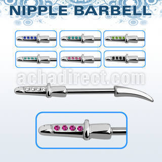 npsh6 316l steel nipple barbell in sword w crystal handle