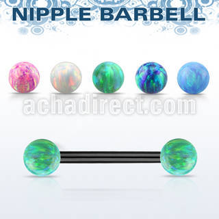nptop5 anodized steel nipple barbell w 5mm synthetic opal ball