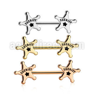 nptsh21 anodized 316l steel barbell two sheriff stars